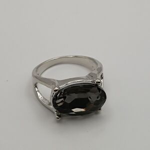 Women's Silver Plated Black Crystal Ring U.S Size 6.5